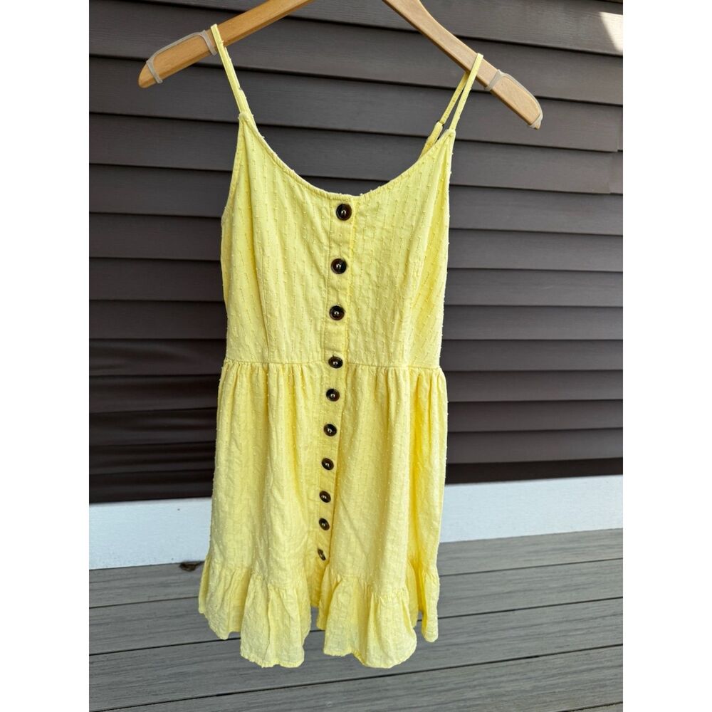 Japna Butter Yellow Eyelet Ruffle Hem Sun Dress Smocked Back Boho Summer M - Picture 2 of 15
